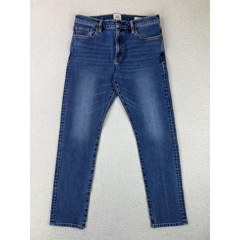 Flint and Tinder Mens 32x30 Blue Medium Wash Slim Straight Stretch Denim Jeans